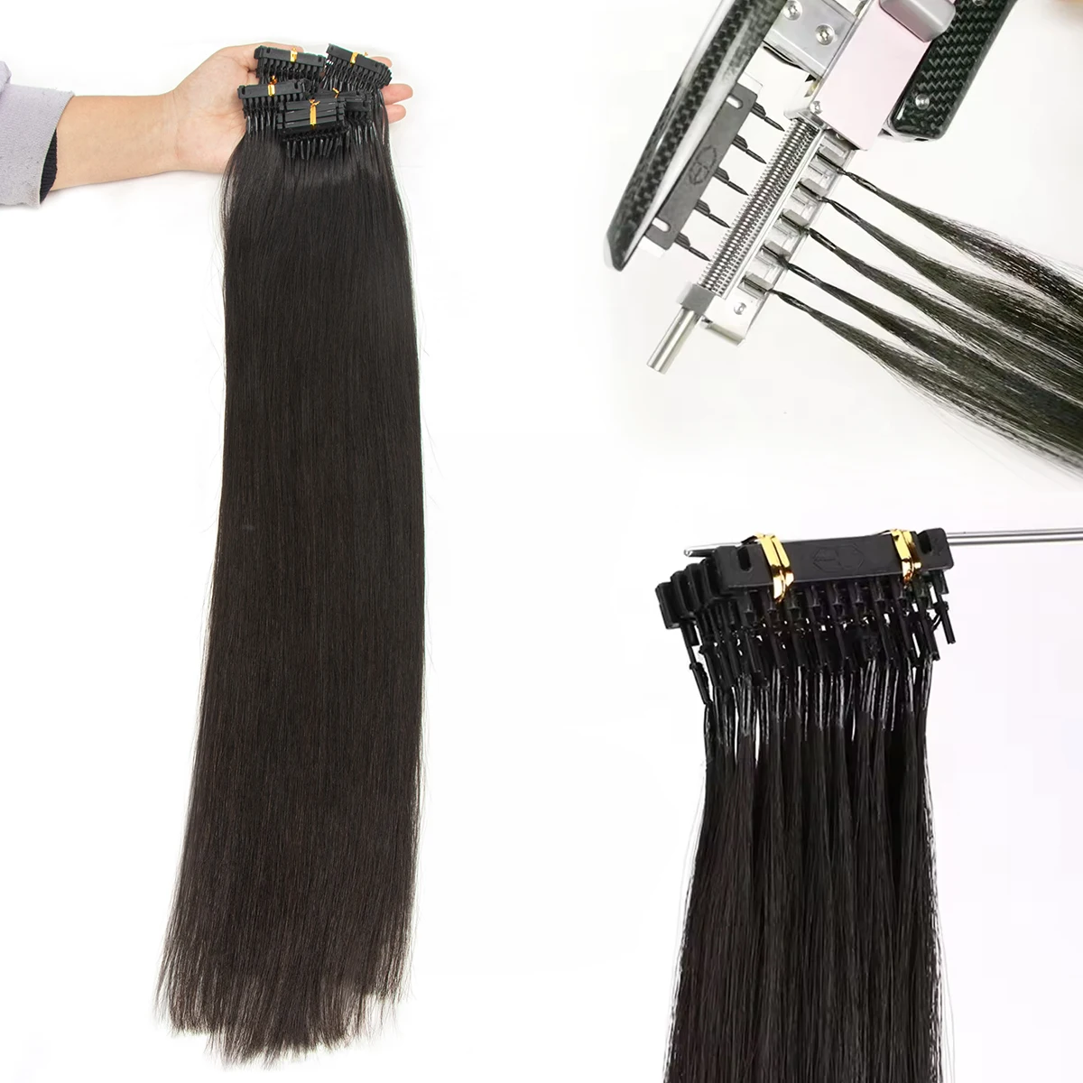 وصلات شعر 6D شعر بشري غير مرئي حلقة صغيرة غير ملحومة لصالونات التجميل يمكن بيرم وصبغه، بدون أثر بشكل طبيعي مستقيم 1 جرام/حبلا