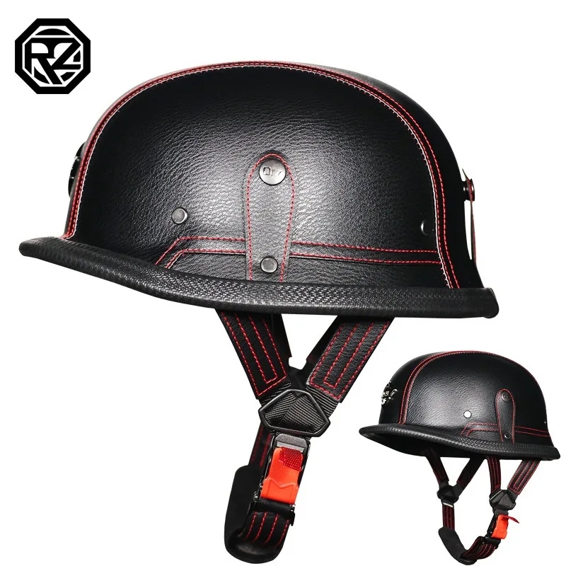 OR Motorcycle Electric Car Half Helmet Men and Women Four Seasons Cruise Retro German Leather Helmet, Handmade Steel Helmet