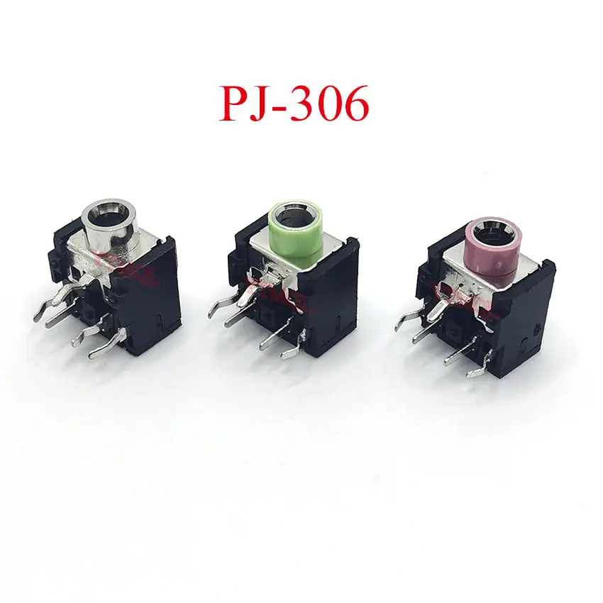 50PCS PJ-306 PJ306 3.5mm Female 5 Pin Audio Jack Connector DIP Stereo Headphone Jack Pink Green Silvery