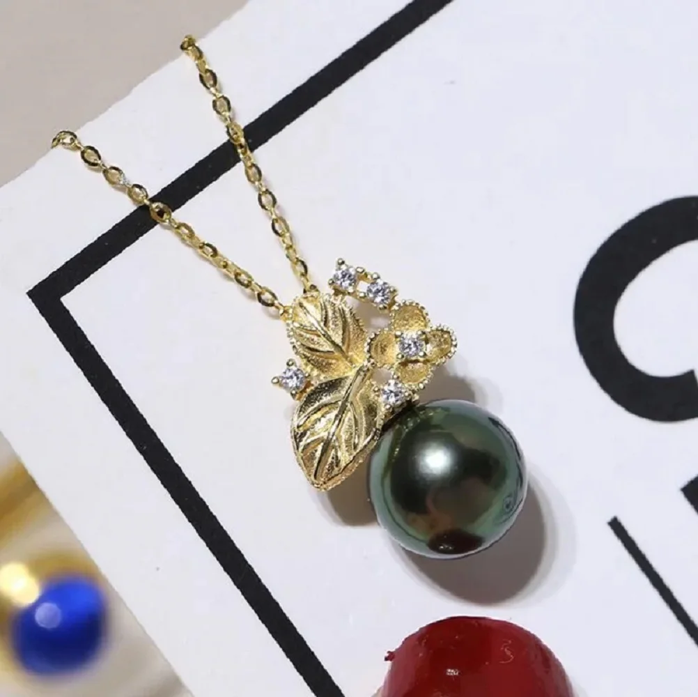 

Натуральный жемчуг AAAA 9-10 мм 10-11 мм, круглый жемчужный кулон Таити, 18 дюймов - 925s