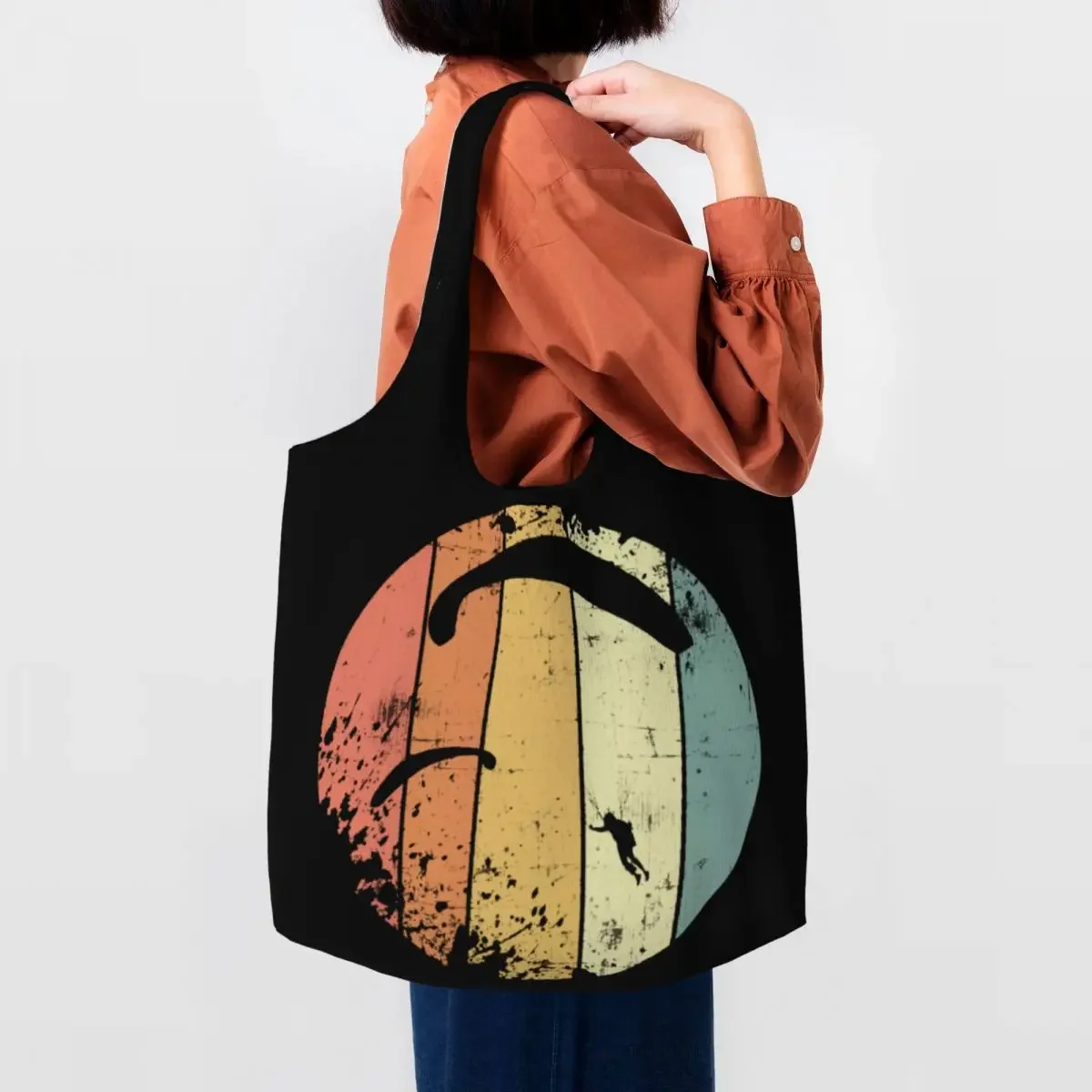 Reusable 80s Paragliding Shopping Bag Women Canvas Shoulder Tote Bag Washable Paraglider Grocery Shopper Bags Handbags