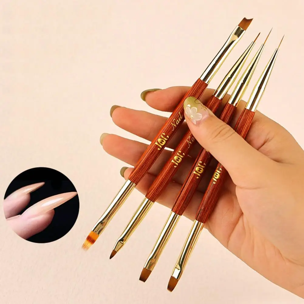 Nail Pen Brass Pen Barrel Bristles Double Head Design Rosewood Body Dual-use DIY Nail Art Constructor Pen Manicure Tools