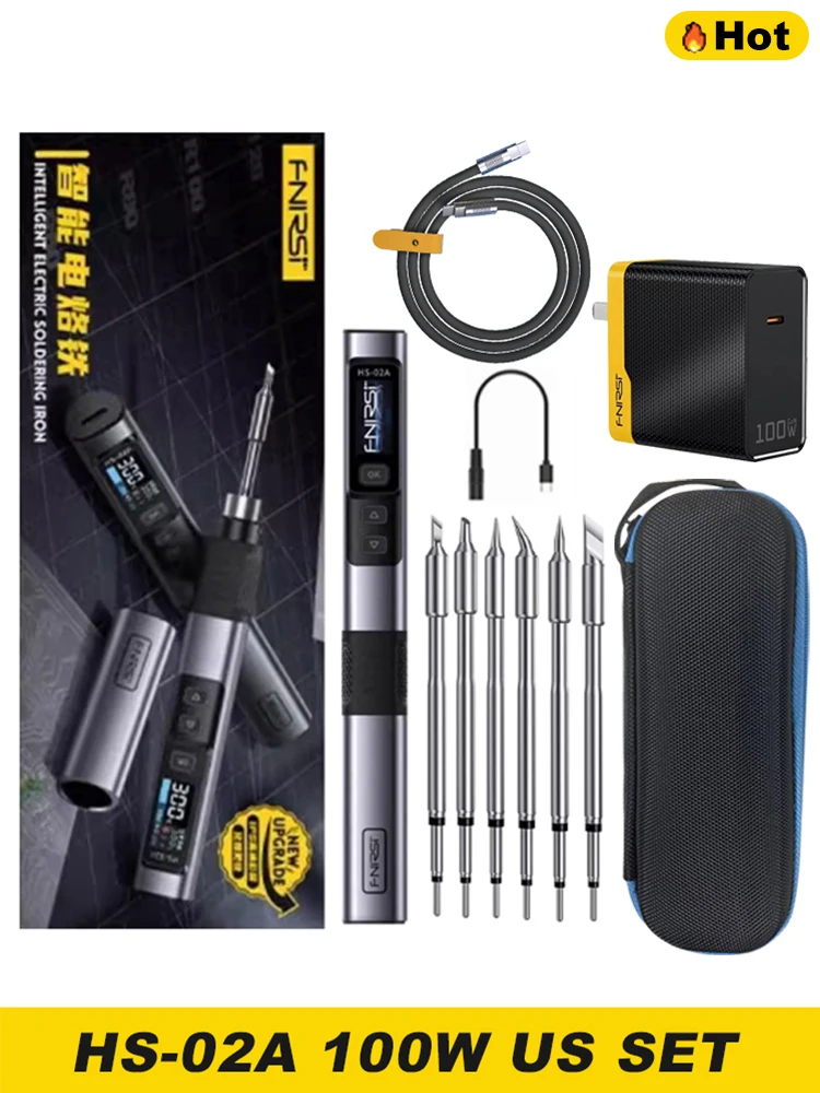 FNIRSI HS-02 Soldering Iron Smart Sleep IPS Color Display Screen 100-450℃ Soldering Rework Station PD100W Portable Repair Tool image 3
