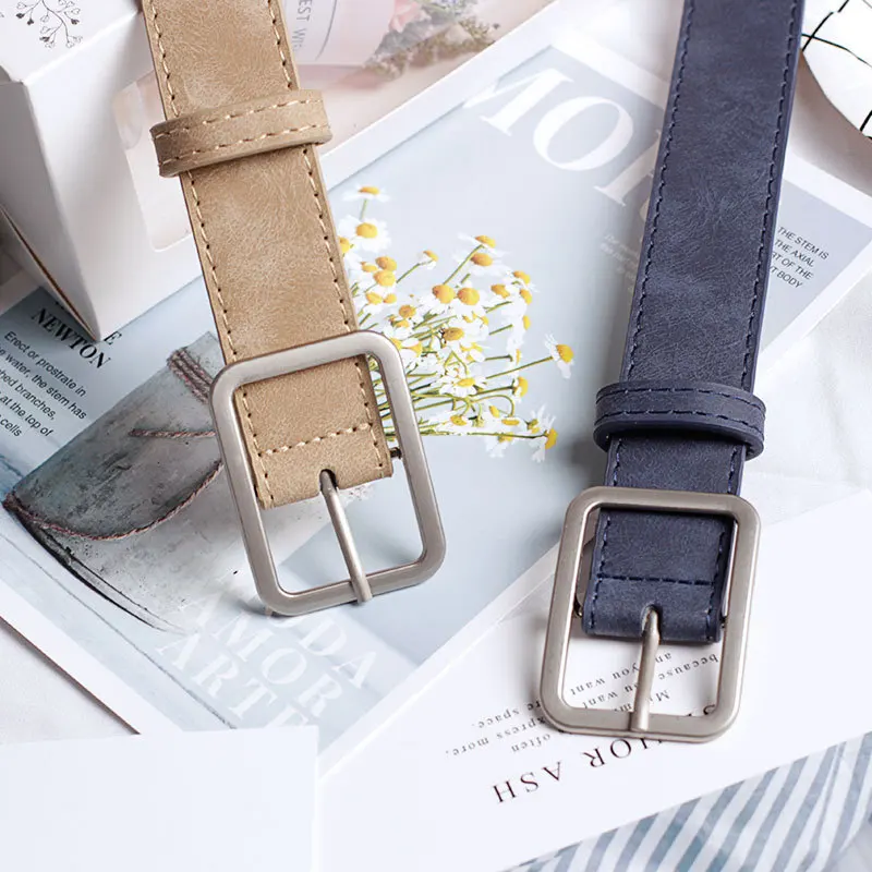 Korean Style New Simple Wld Square Buckle Head Imitation Leather Popular Belt Fashion Belt Retro BS1010