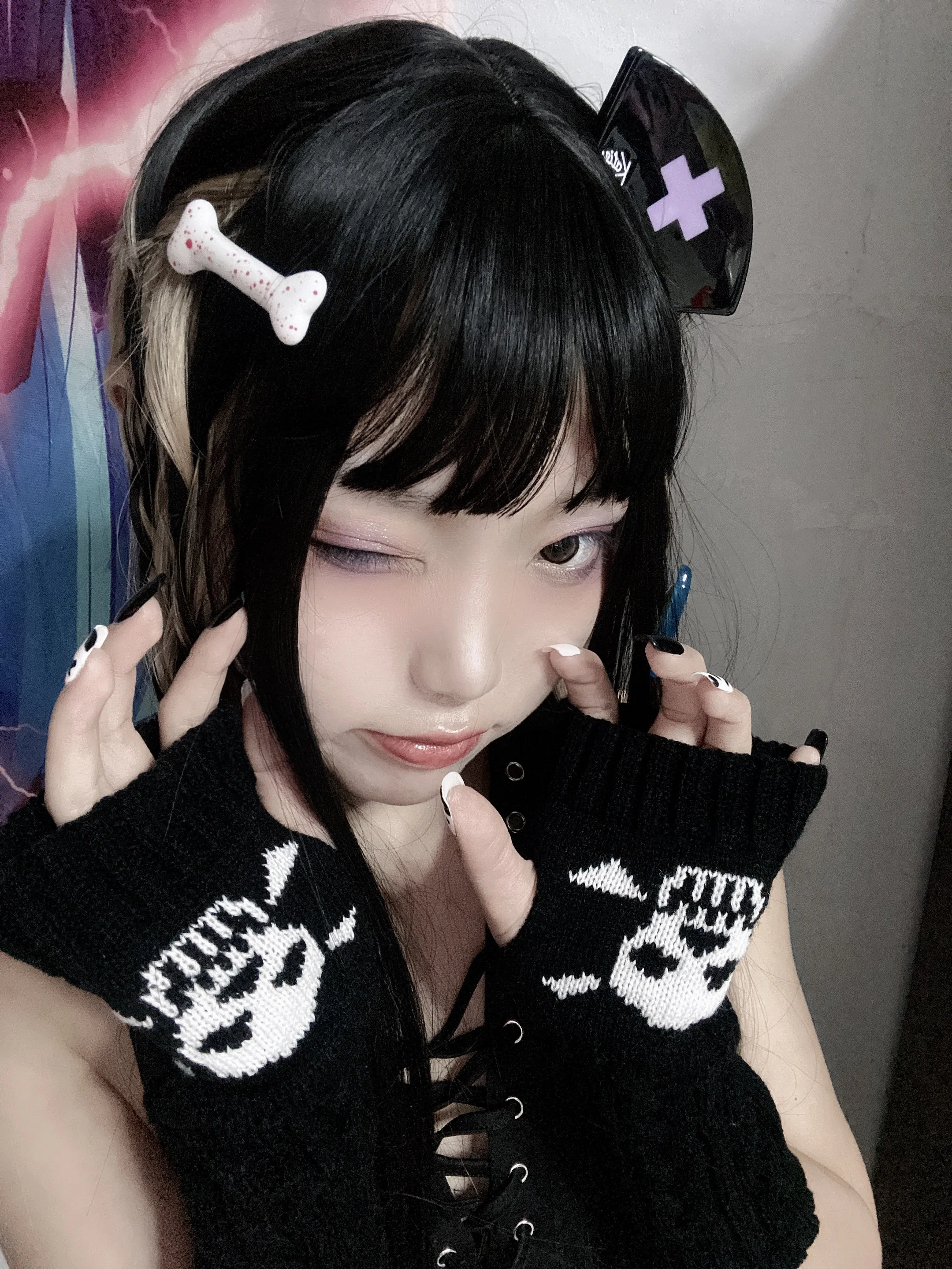 Goth Emo rękawiczki bez palców kobiety Harajuku Punk czarna czaszka pół palca długie rękawiczki Egirl Grunge Lolita Anime Kawaii Arm Warmer