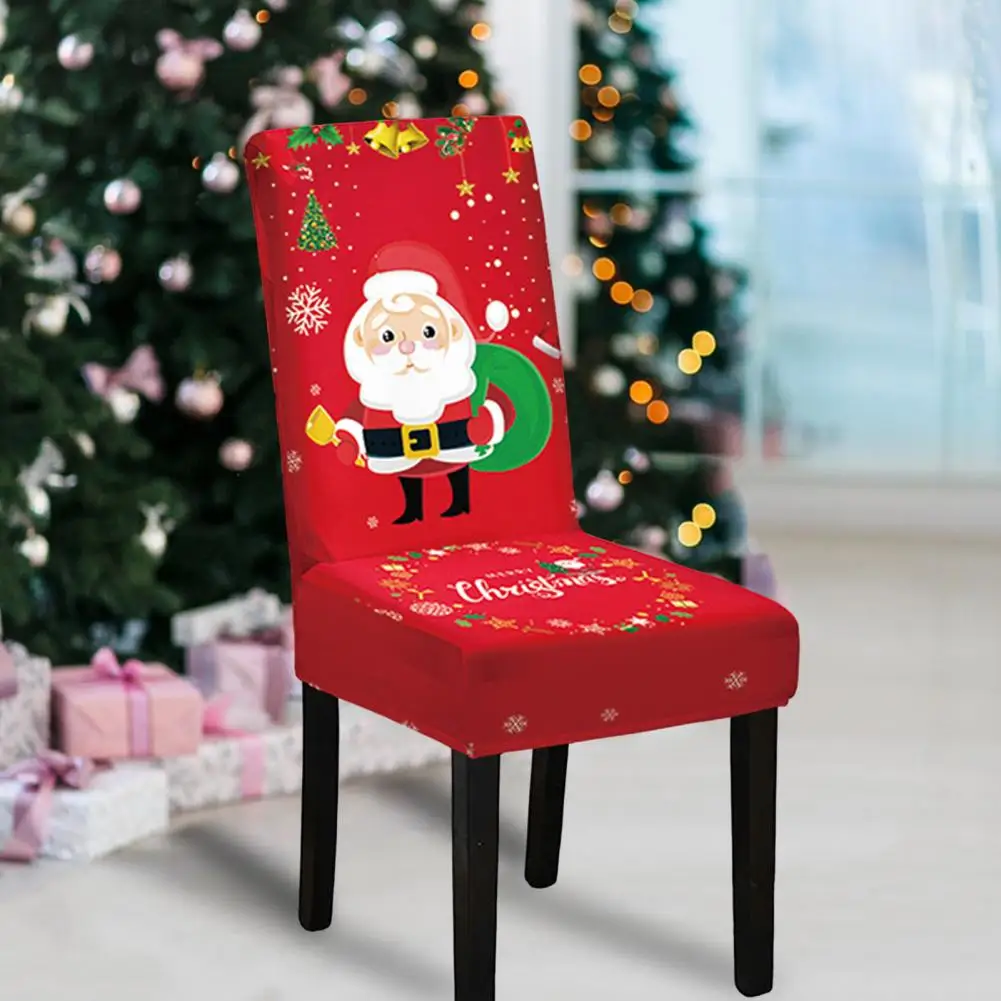 Stretchable Chair Sleeves Christmas Chair Covers Festive Christmas Chair Cover Set with Cartoon Santa Snowman Print for New