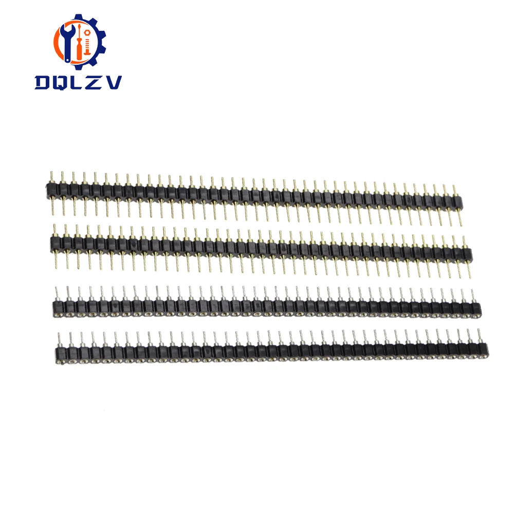 5PCS 1*40Pin 2.54MM Pitch Single Row Female/Male SMD Straight Needle Round Hole Pin Header Copper Foot Gold-Plated