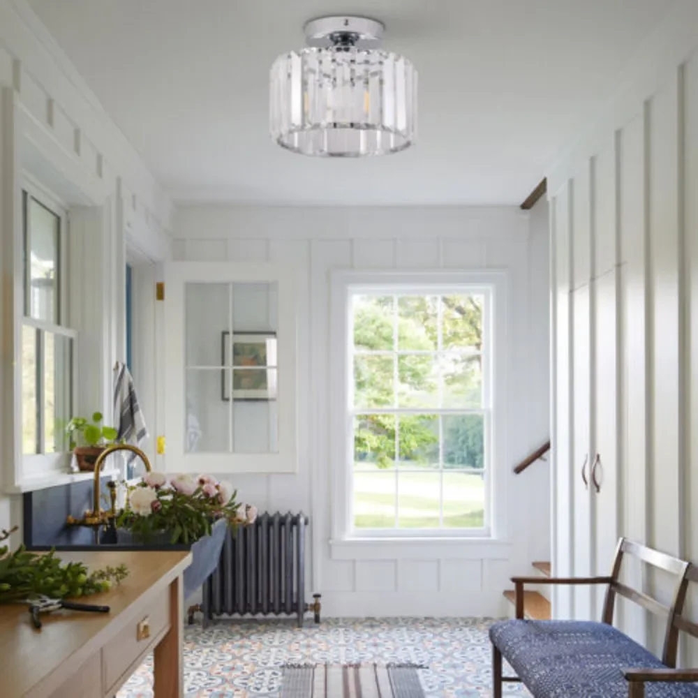 

Bymaocar Modern Chandelier Lamp Crystal Ceiling Light Fixture W/ E26 Lamp Holder for Living Room Bedroom Hallway Fit 1-3m² Area