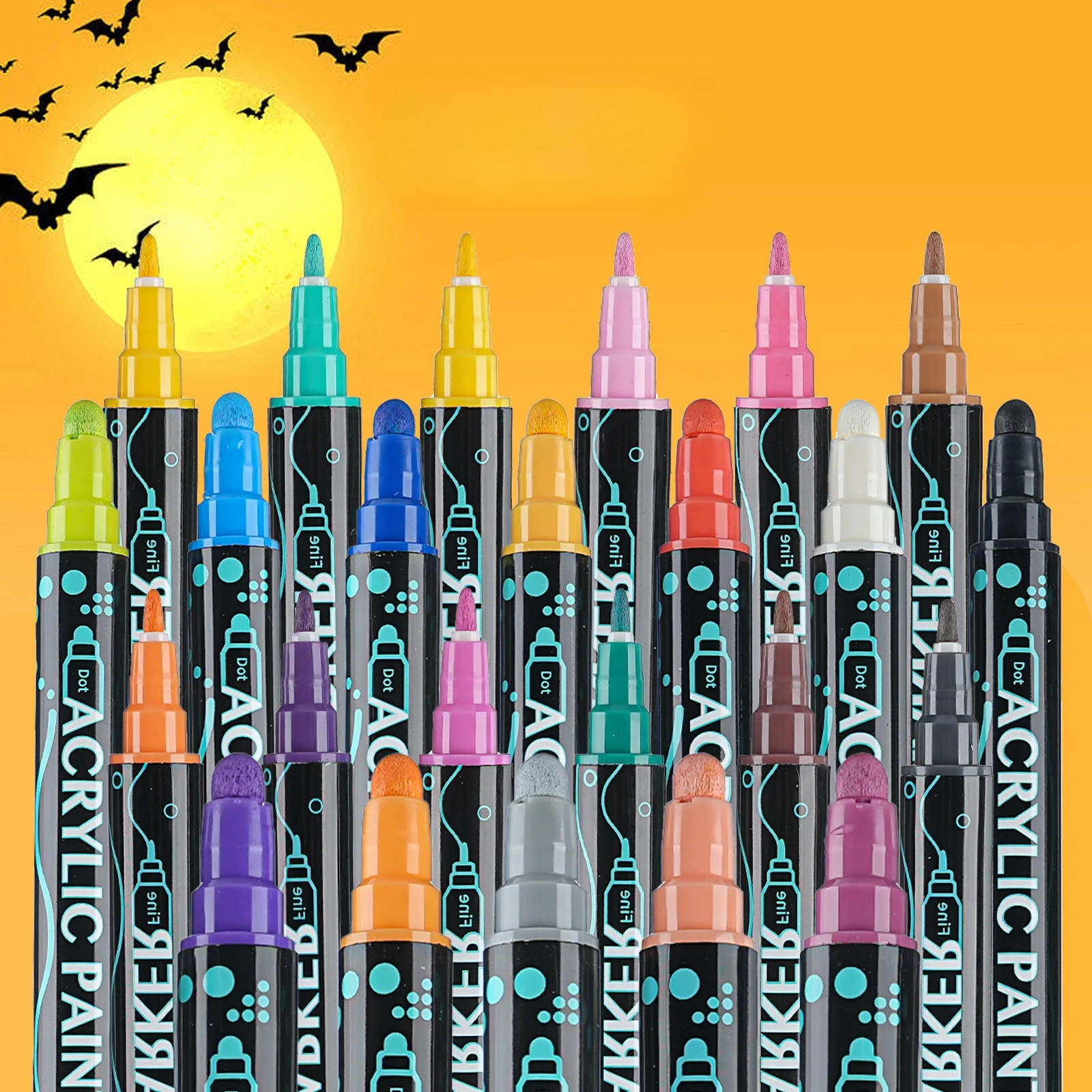 

Dual Tip 48 Colors Acrylic Paint Pens Markers for Wood Canvas Stone Rock Glass Ceramic Pumpkin Painting Halloween DIY Craft Kit