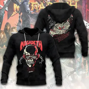 Felpa con cappuccio da uomo e da donna, con stampa 3D, stile metal rock band Megadeth, a maniche lunghe, stile vintage, unisex, nuova 8 best sales felpe con cappuccio di band metal - №7