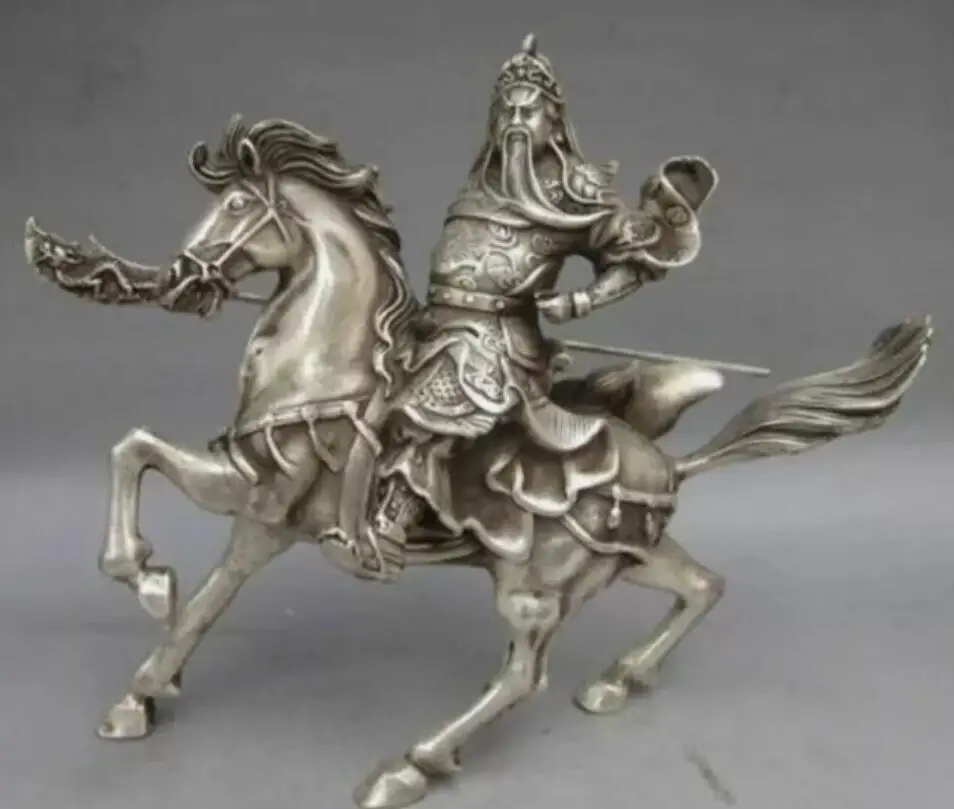 

Rare Chinese Collectablen old Tibet Silver Statue Warrior God Guan Yu & Horse