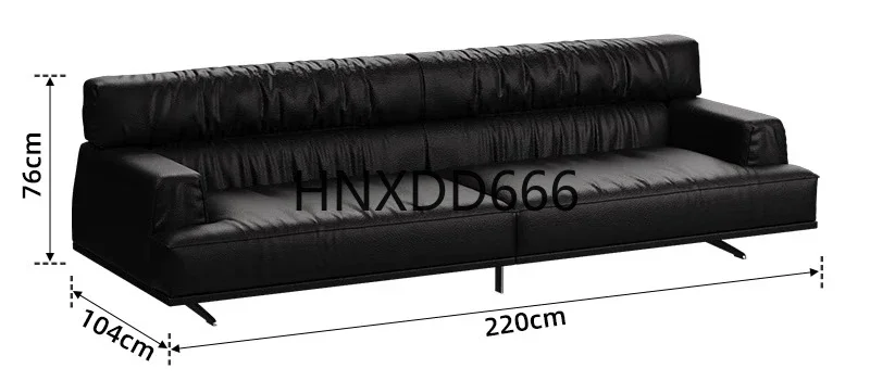 Black Full Leather Sofa Living Room First Layer Cowhide High Backrest Straight Row Comfortable Furniture
