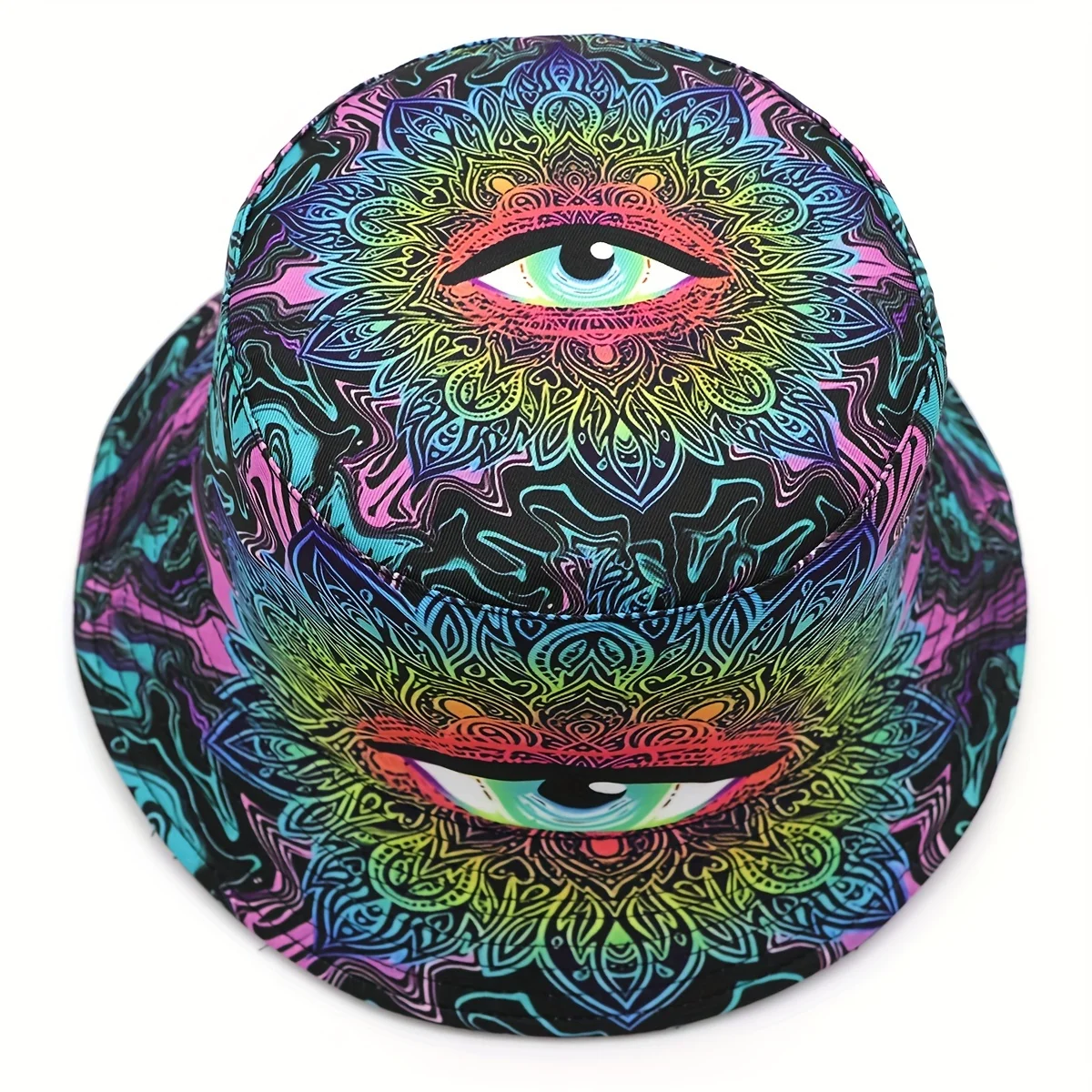 Customization Vivid Psychedelic Horror Eye Design Halloween Bucket Hat - Lightweight Unisex Fisherman Cap With Kaleidoscopic Pat