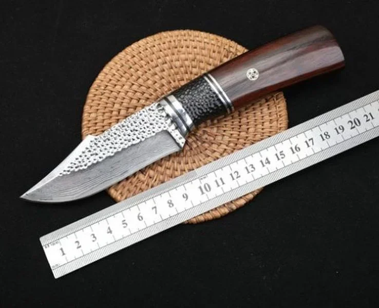 

Black Warrior Straight Fixed Blade Knife VG10 Damascus Blade Rosewood Handle Tactical Hunting Fishing EDC Survival Tool Knives