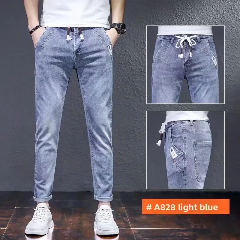 

Loose Fit Straight Leg Jeans for Men Elastic Waist Workwear Trousers Cotton Stretch Denim Spring Summer Autumn Wear Resistant