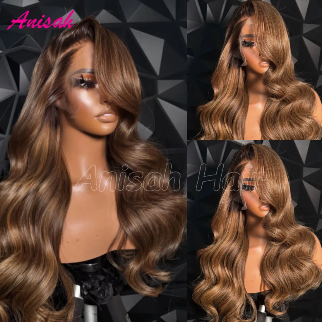 

13x4 Highlight Wigs Human Hair Body Wave Lace Front Wigs with Bangs 13x6 Transparent Lace Frontal Wig for Black Women