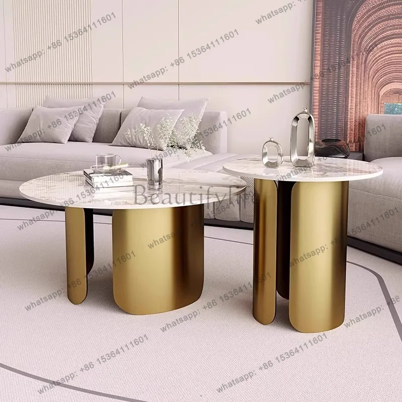 Italian minimalist Pandora rock slab round coffee table combination light luxury modern simple household coffee table