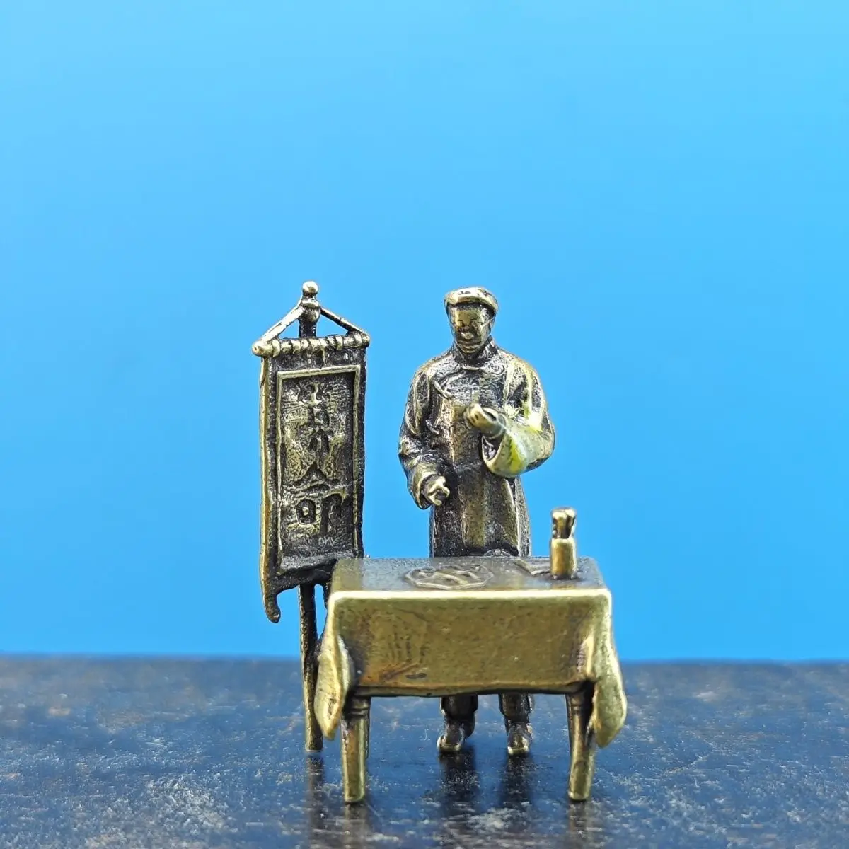 Brass Miniature Chinese Ancient Figures, Fortune-telling Masters with Stalls, Micro-landscape Mini Figurine Rockeries