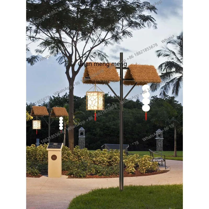 Outdoor thatched cottage high pole lamp solar landscape lamp B & B scenic spot park cultural tourism decorative street lamp