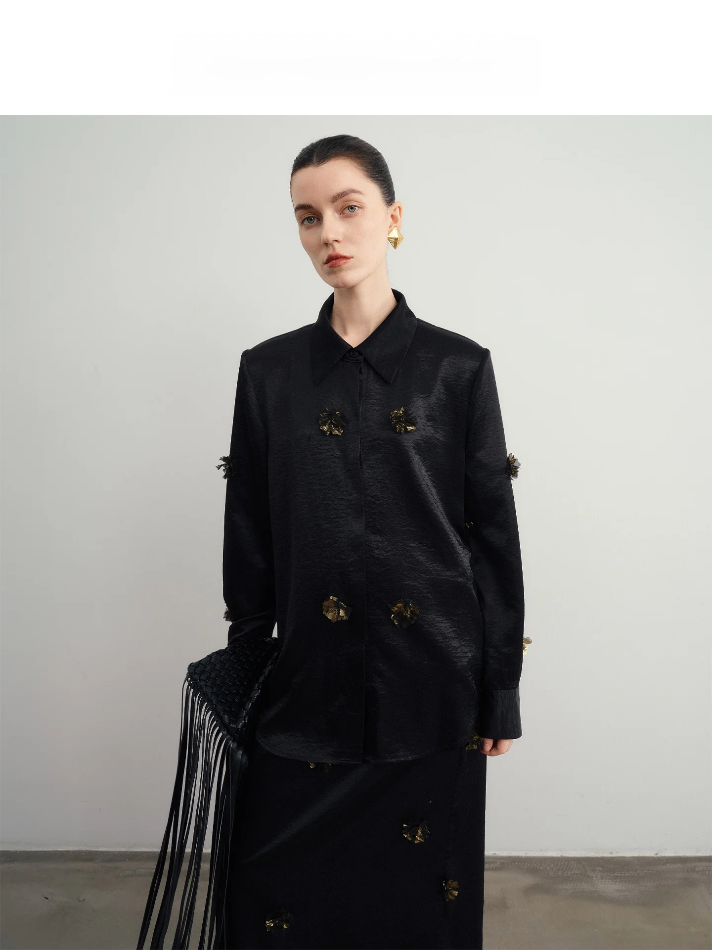 

Audrey Wang Women's Long Sve irt Loose Fit Original Design Polyester Fiber Autumn New Sle Floral 3D Tailoring Coat