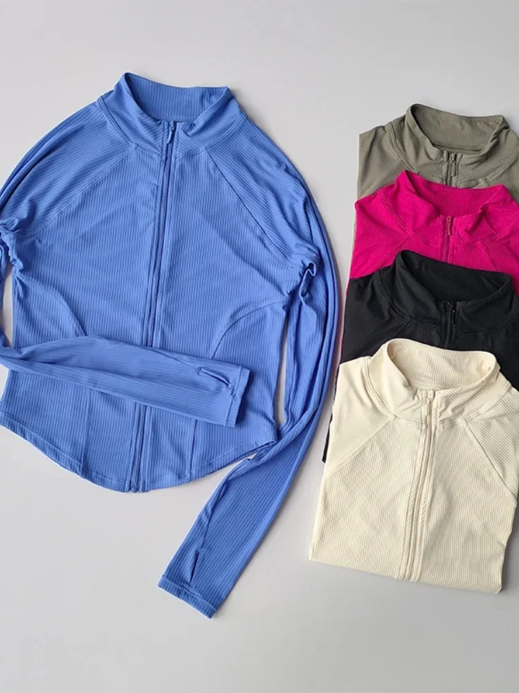 Slim Fit Płaszcz sportowy Koszule Kurtka Szybkoschnąca Elastyczna Joga Fitness Damskie Topy Outdoorowe Bieganie Zamek błyskawiczny Szybkoschnąca Odzież Jesienna — zdjęcie 2