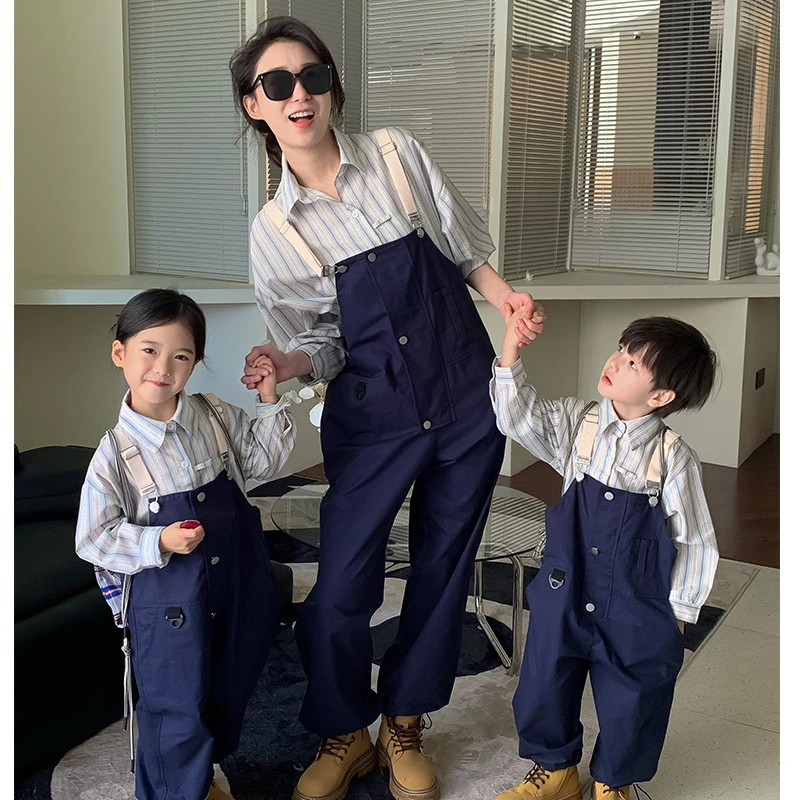 2024 Mother and Daughter Overalls Set Mom Son Matching Jumpsuit Parent Child Outfit Mommy and Children Autumn One Piece Clothing