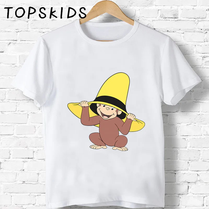 Children Curious George Cartoon Print T-shirt Funny Monkey Animal Girls Boys Clothes Baby Tops Kids Summer Short Sleeve T shirt