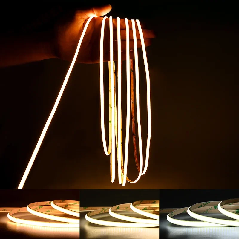 

Super Thin 5mm COB LED Strip 384LEDs/m High Density Dimmable Flexible Lights RA90 DC12V/24V Decor Lighting 3000K 4000K 6500K 5m