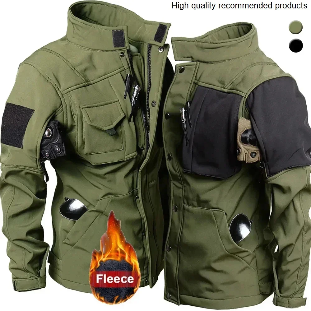 

Jacket Men Riding Outdoor Motorcycle Winter Coats Tactical Multi-pocket Soft Shell Waterproof Windproof Warm Shark Skin