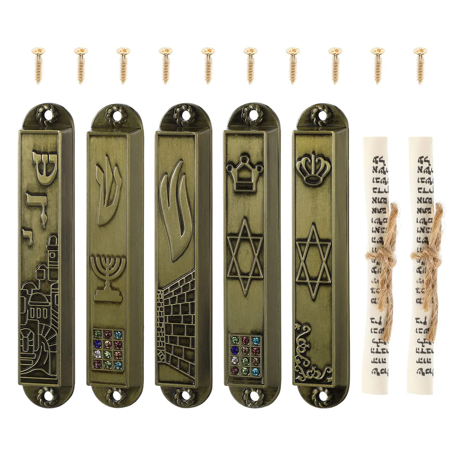 

5pcs Vintage Door Mezuzah Metal Blessing Mezuzah Ornament Religious Door Scroll Adornment retro Mezuzah Plaques Jewish Door deco