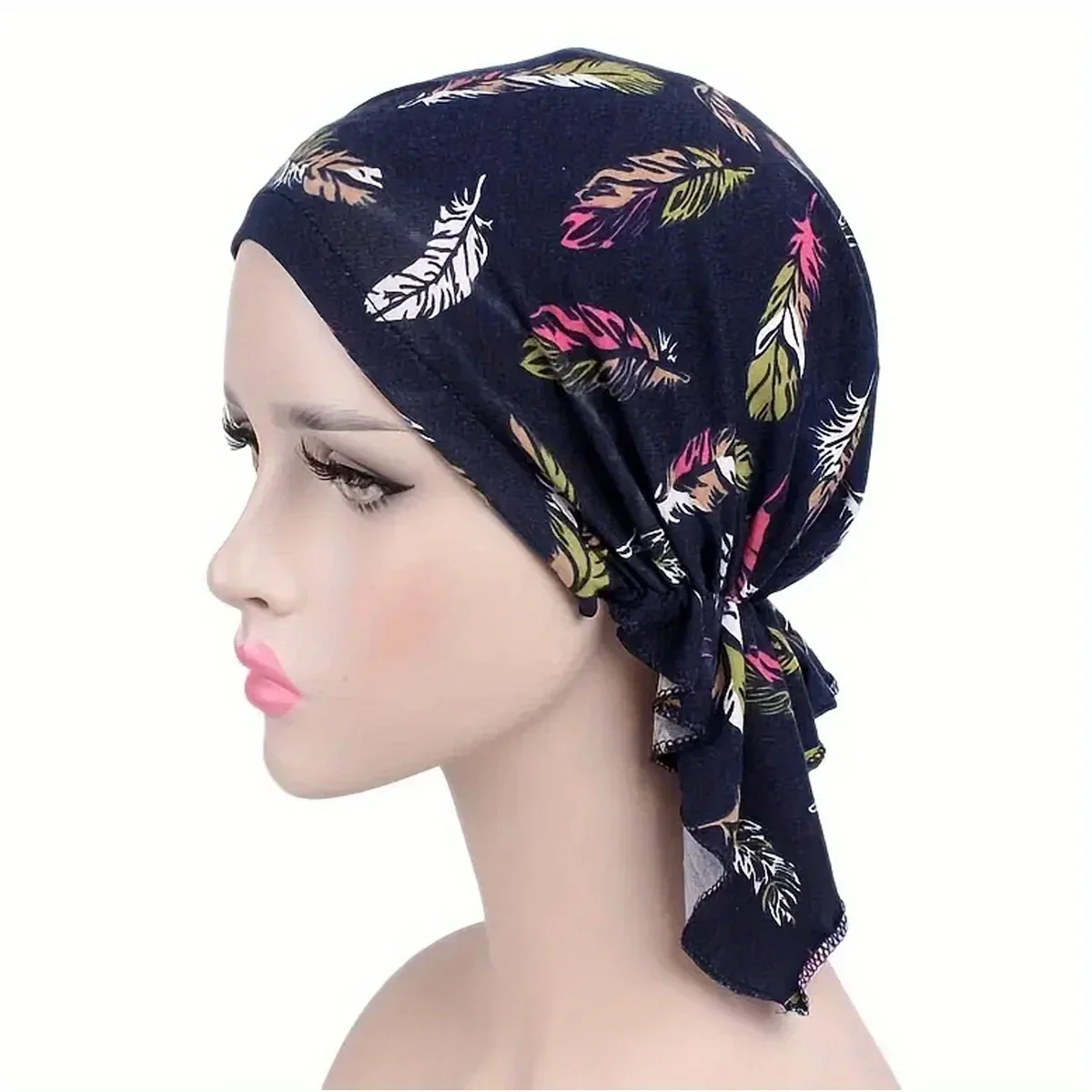 Women Hat Headwear Bohemia Wrap Bandana Hair Accessories Breathable Stretch Printed Turban Cap Muslim Pre-Tied Scarf Ladies Caps