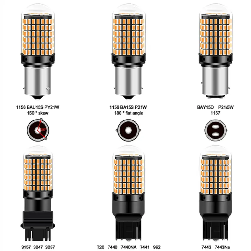 

T20 LED Turn Signal Bulbs CanBus 1156 BA15S P21W 1157 BAY15D P21/5W 7440 7443 W21/5W 3156 3157 3014/144SMD Car Rear Brake Light