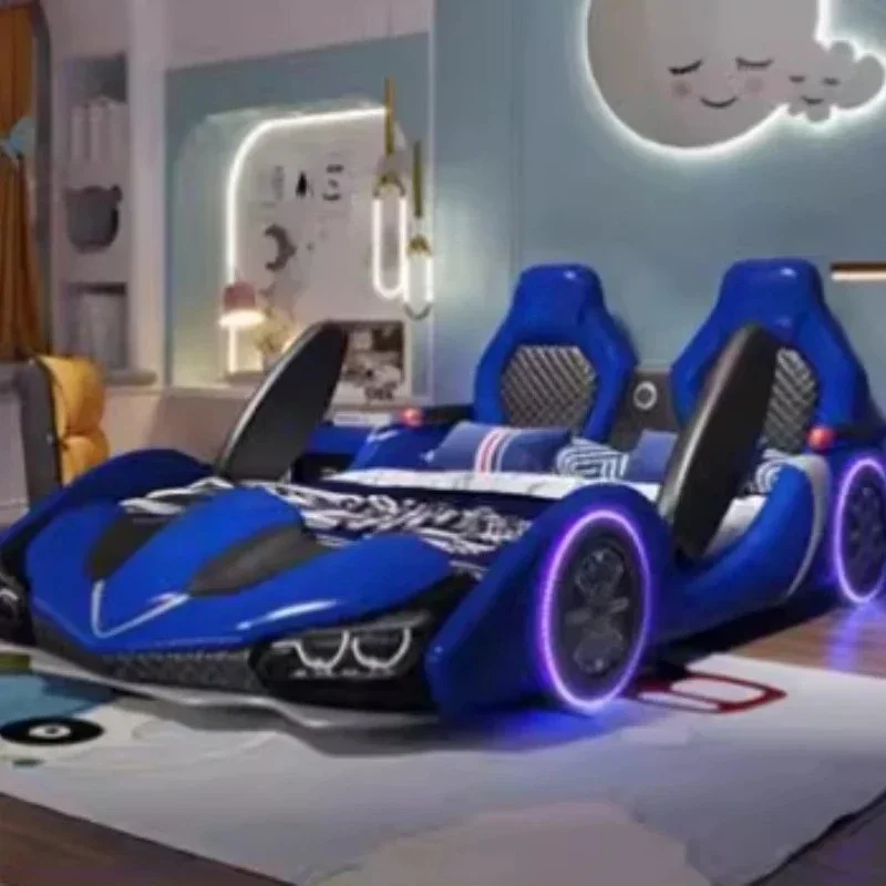 *bed base boy furniture full king size Up down doors car children beds LED lights Bluetooth speakers double kids bedroom bed