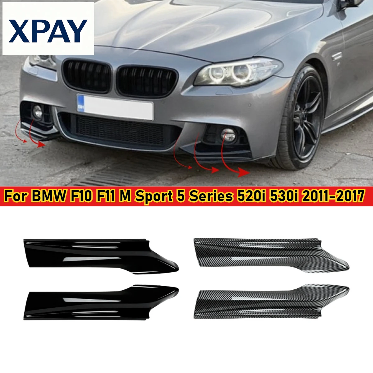 

Car New 1pair Front Bumper Lip Splitter Spoiler For BMW F10 F11 M Sport 5 Series 520i 530i 2011-2017 Front Diffuser Body Kits Tu