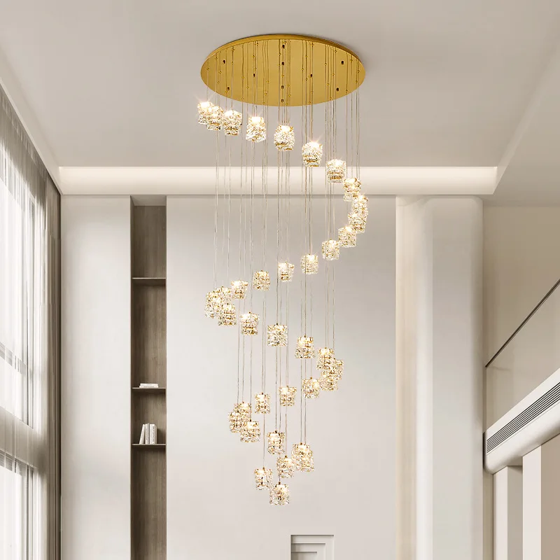 

Modern simple LED crystal chandelier for living room bedroom spiral staircase dining table pendant lamp Customizable quantity