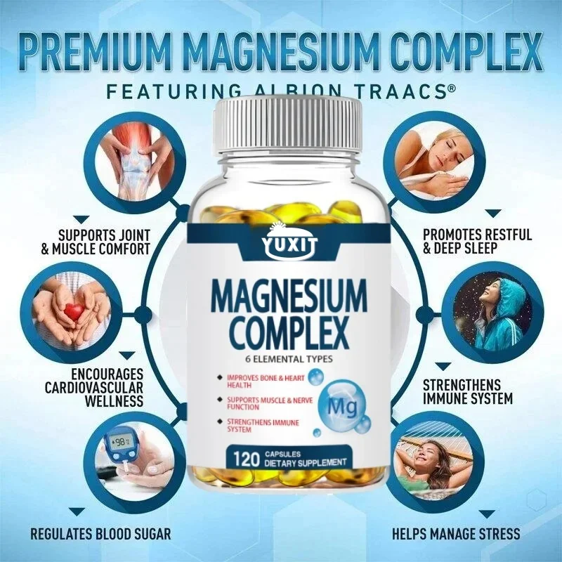 YUXIT  Magnesium Complex Citrate Malate Taurate Bone Supplement for Sleep Leg Cramps Muscle Relaxation Improve Heart Healthy