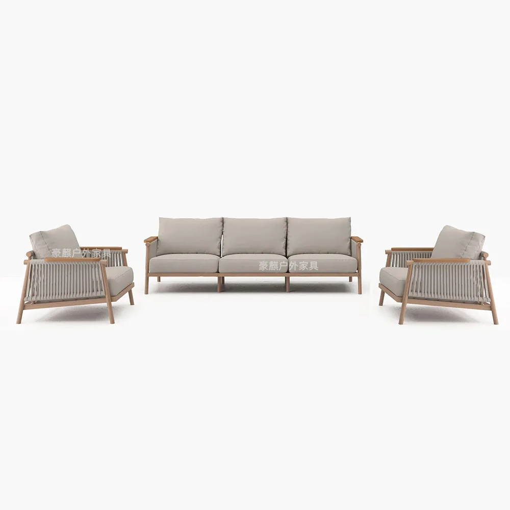 LMM outdoor sofa courtyard open-air garden leisure rope weaving teak outdoor bed and breakfast sofa