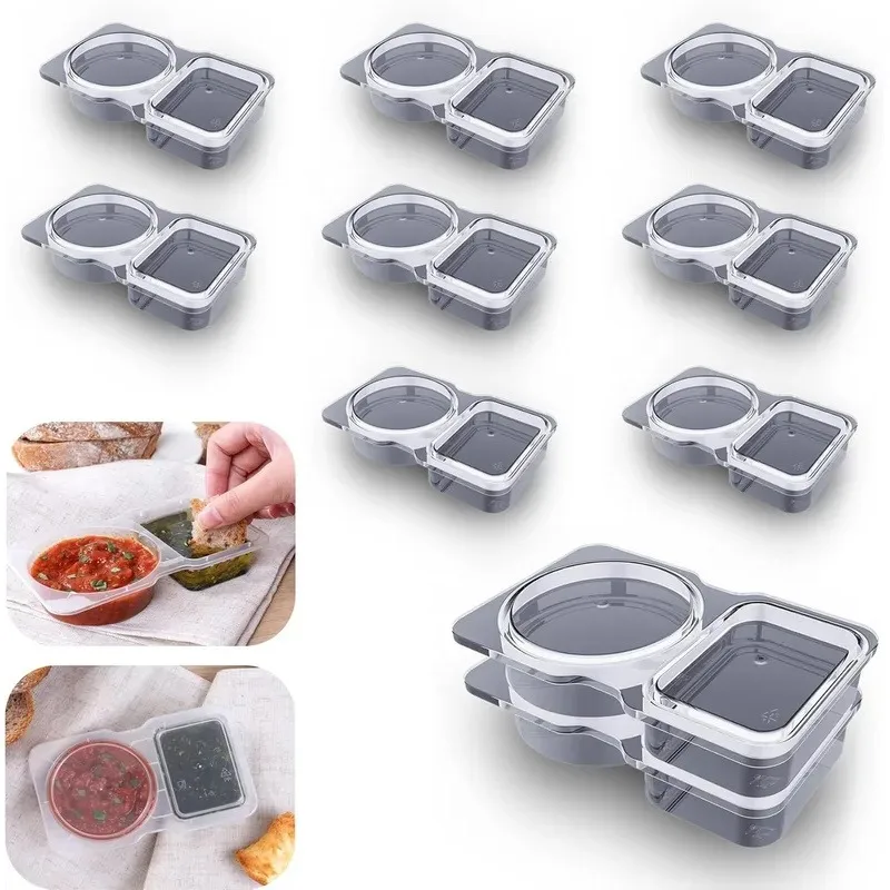 10-100Pcs Double Compartment Condiment Container with Lid Snack Containers for to-go Sauce, Sampling, Travel Snack