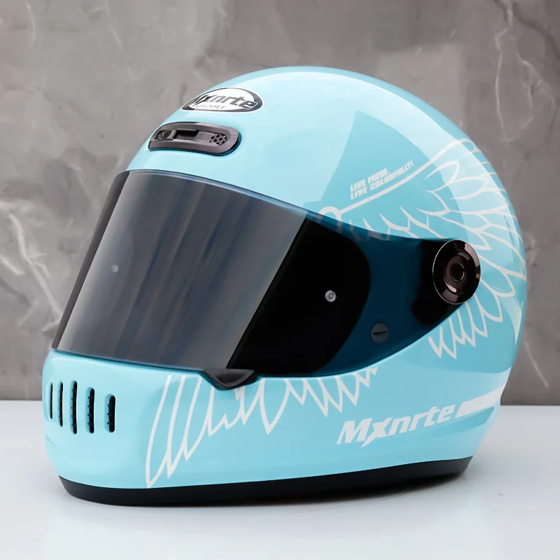 

Sky Blue Wings Retro Helmet Unisex Racing Motorcycle Adult Vintage Helmet Summer Season Full Face Helmet Casque DOT Approved
