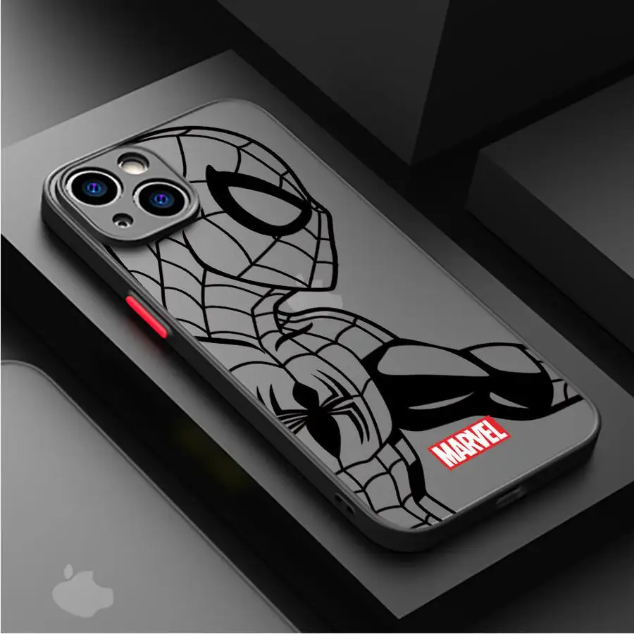 Marvel Spiderman Ironman Phone Case for iPhone XR X 14 16 Plus XS Max 8 Plus 13 Mini 15 Pro Max 12 11 Pro 7 12 Pro Matte Cover image 2