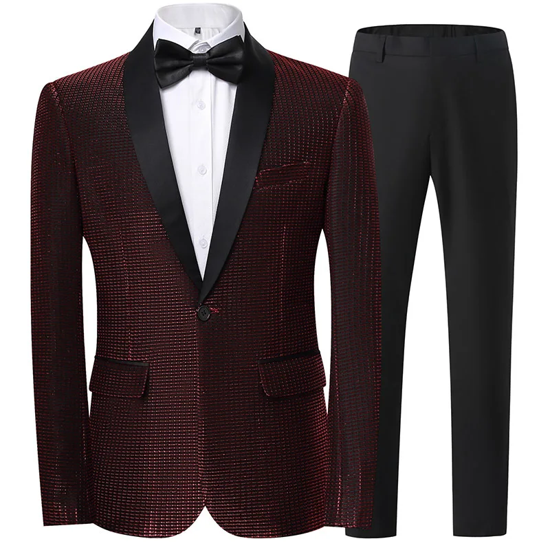 A583 suit set, men's suit set, slim fit Korean version wedding dress, business casual, handsome plaid suit, men's