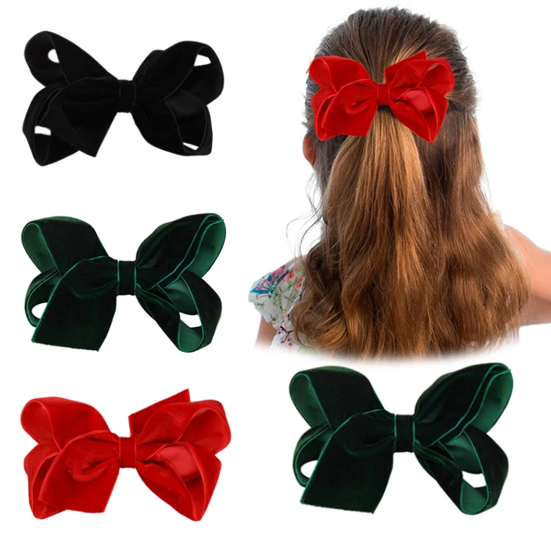 ncmama 3inch Velvet Hair Bow Clips For Women Girls Elegant Butterfly Hairpin Barrettes Ladies Headwear Winter Hair Accessories