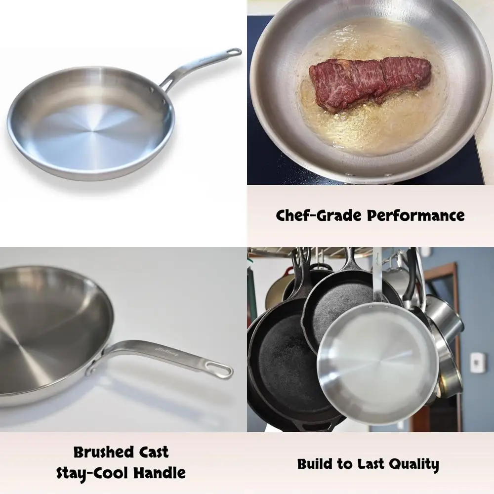 

Stainless Steel 12-Inch Chef Skillet - 5-Ply Induction Compatible Fry Pan with Cool Handle for Comfortable Cooking