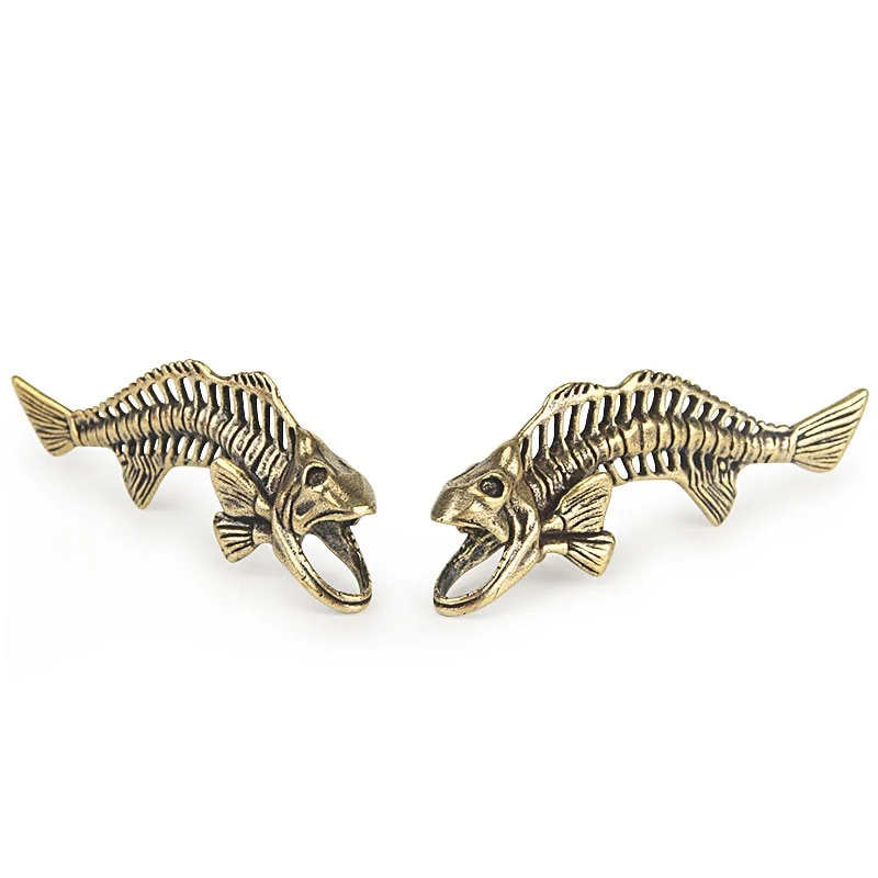 Vintage Brass Fish Bone DIY Paracord Car Key Chain Pendant Rope Accessories Keyring Hanging