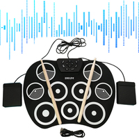 Electronic Drum Set with Drum Sticks and Pedals Roll-Up Drum Practice Pad Electric Drum Set for Kids Xmas Birthday Gift