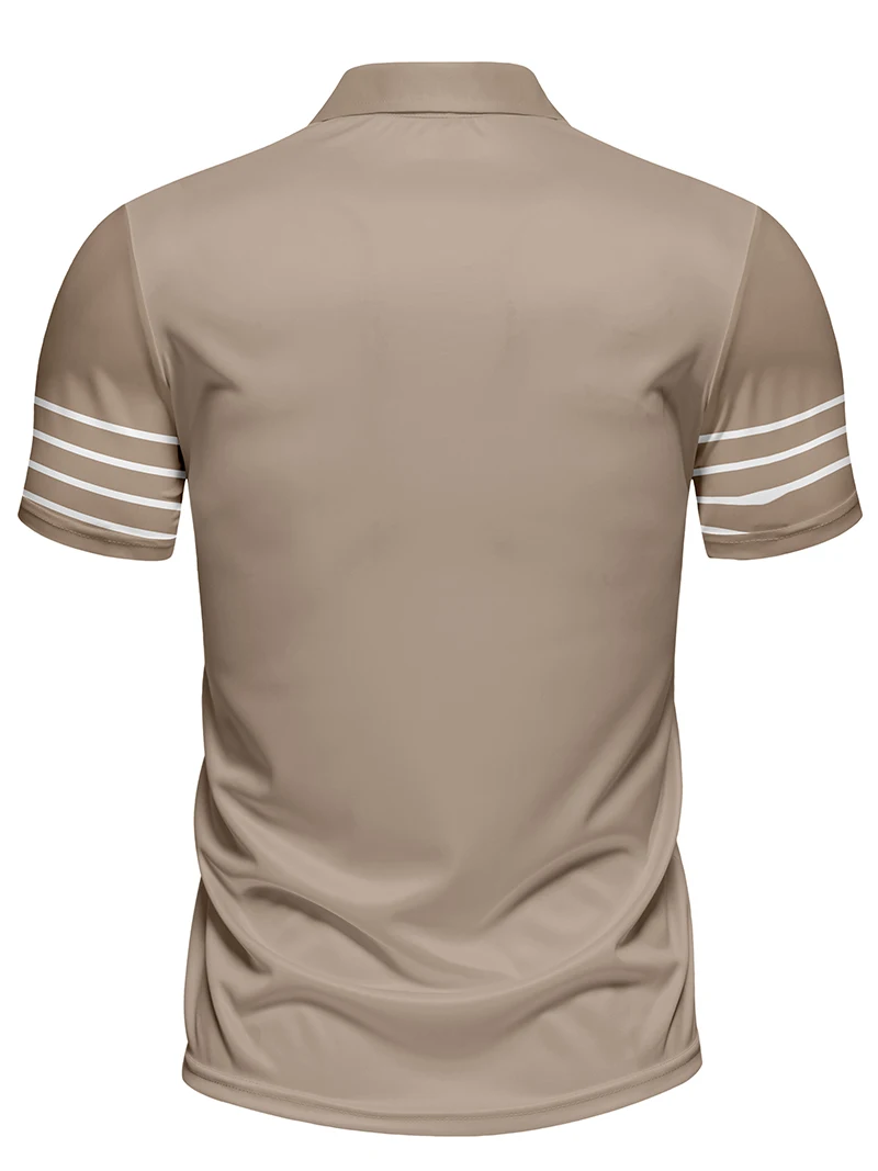 Men's Short-Sleeved Digital Print Striped Polo Casual Sports Top with Buttons As a Gift It Will Be Full of Surprises