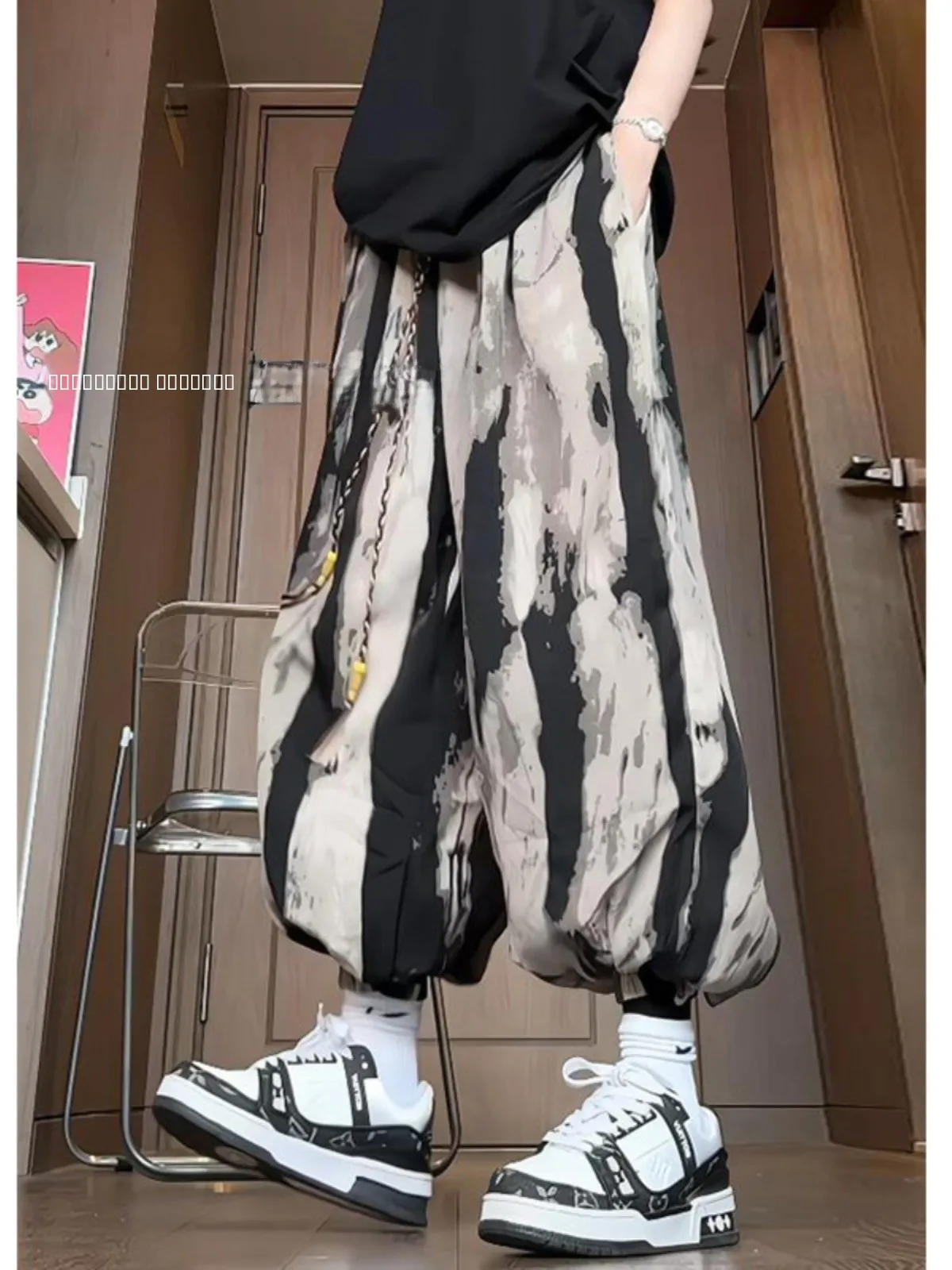 

New Chinese Sle Dyed Pants Men's Summer Thin Ice Silk Cool Feeling Cuffed Nine Point Lantern Pants Trendy Brand National Sle