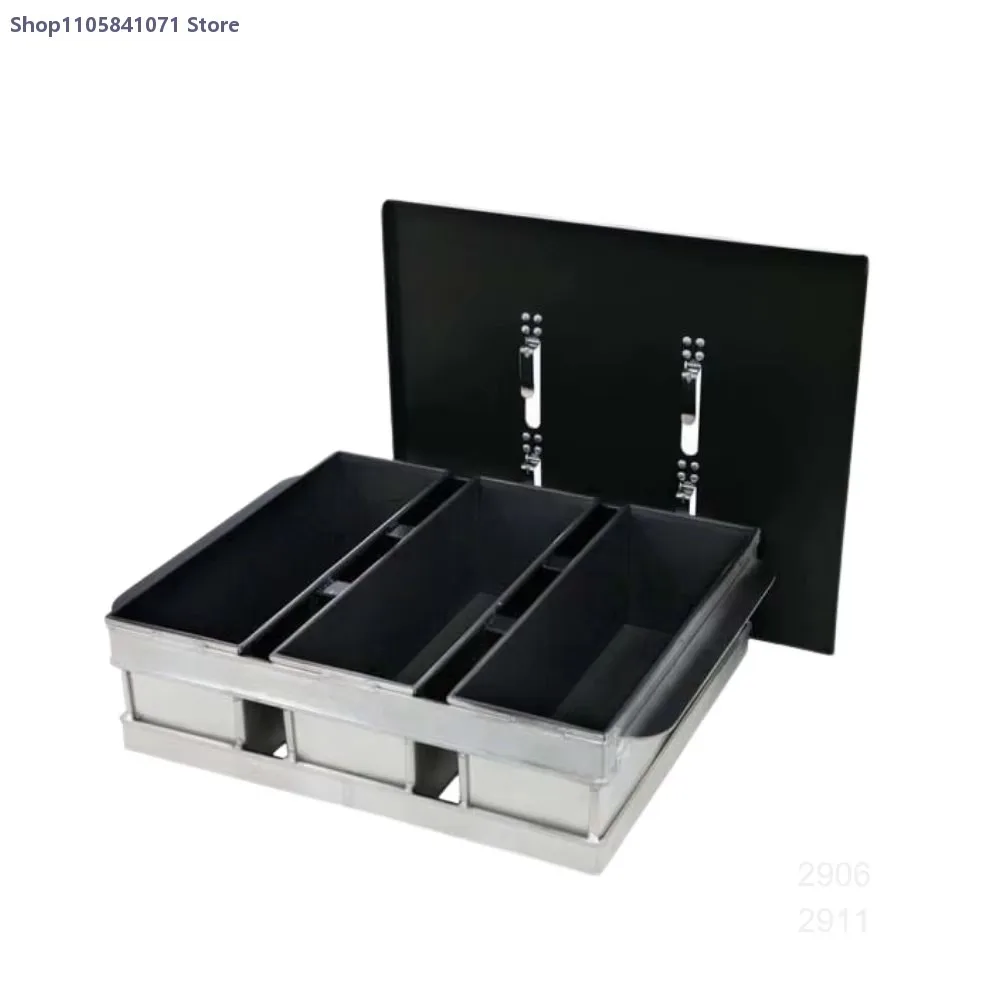 3 Straps 1200g Aluminum PTFE Coated Rectangular Bread Pan with Lid Black for Sandwich Bread Rotating Oven Baking