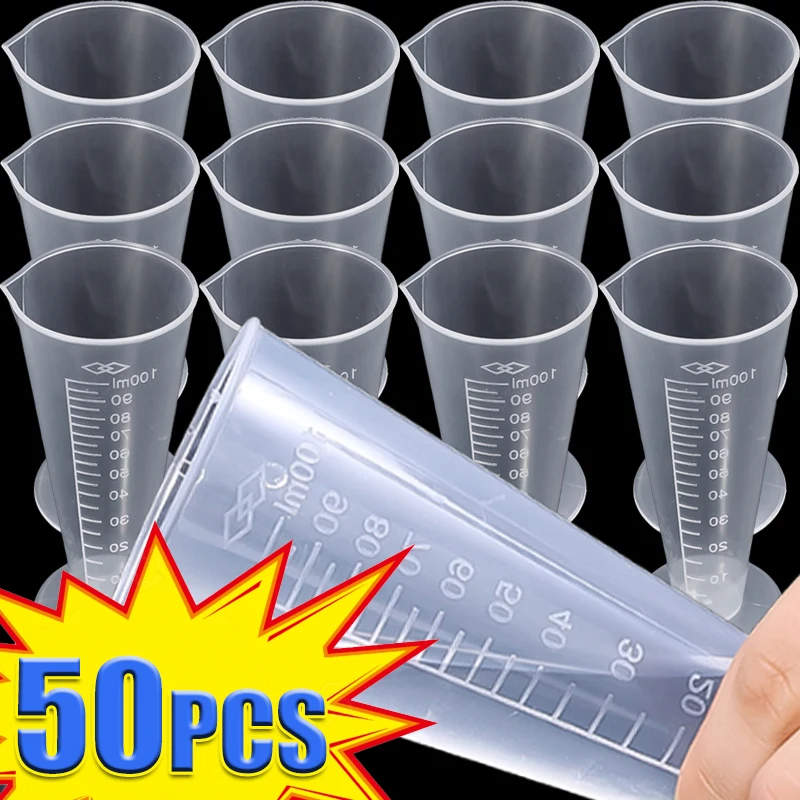 Plastic Triangular Measuring Cup 50ML 100ML Transparent Graduated Cylinder with Scale Pour Spout Kitchen Bar Liquid Container
