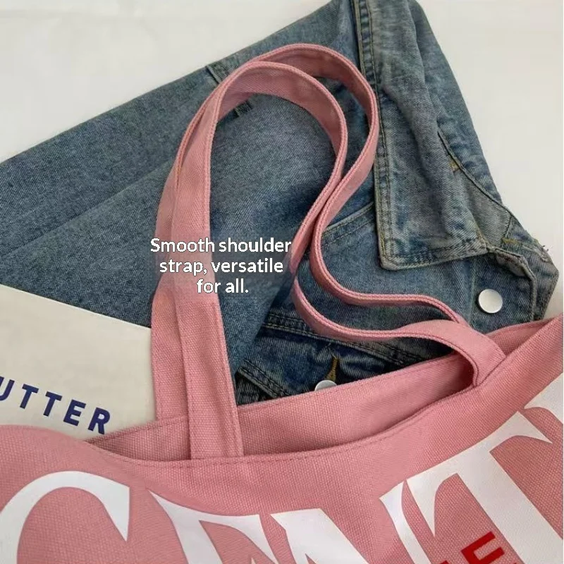 Large Capacity Letter Tote Bag for Women, Niche Canvas Shoulder Bag, Versatile INS Style Commuting & Study Tote image 4